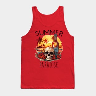 Skull and Empty Bottle - Summer Paradise (Black Lettering) Tank Top